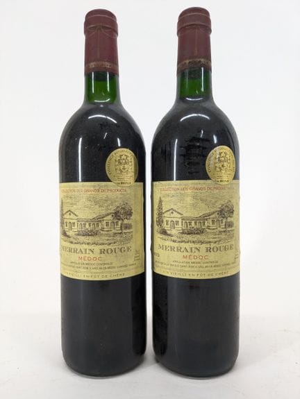 2 bouteilles Merrain, Médoc, Rouge, 1993, niveau l