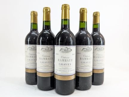 5 bouteilles Château Rambaud, Graves, Rouge, 2003,