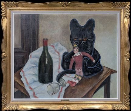 罗伯特·德布斯（1892-1971）
《玩具与葡萄酒瓶的静物》
布面油画
画布背面的画框上签名
高 