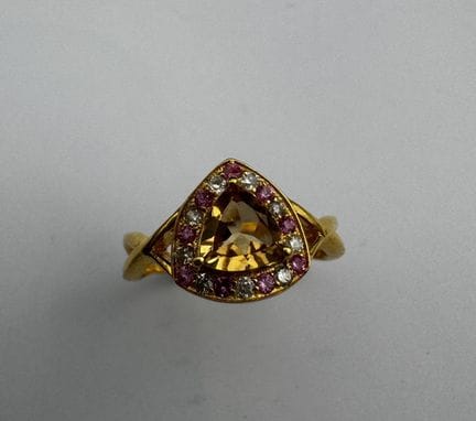 Anillo de plata de ley 925 con citrino, zafiros ro