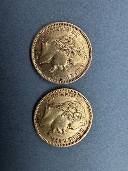 2 x 20 francos de Napoleón III con cabeza laureada