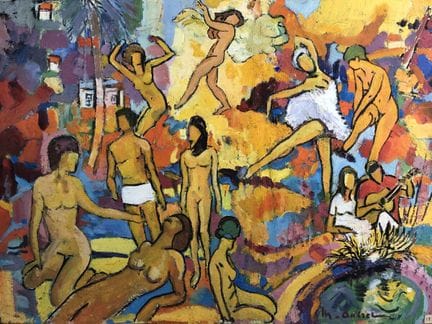 AUBRET, Maurice (1897-1977), «Escena festiva en la