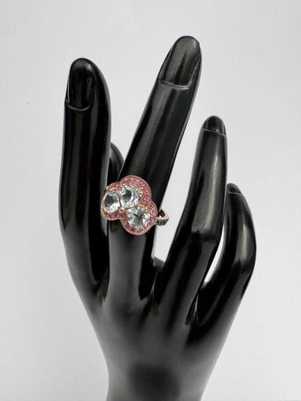 Anillo de plata de ley 925 rosa con forma de coraz
