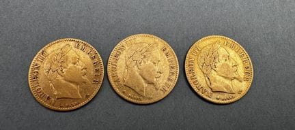 3 x 10 F de Napoleón III con cabeza laureada