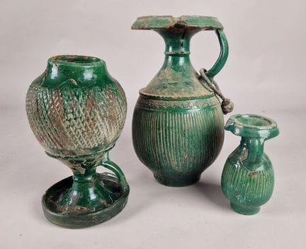 Marruecos: tres jarras de aceite Ziyata de cerámic