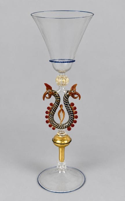 VENECIA. Gran vaso del siglo XVII de cristal sopla