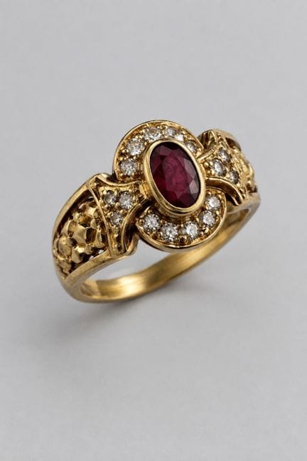 Anillo de oro de 18 k con rubíes y diamantes, 4,3 