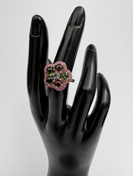 Anillo de plata 925 con forma de flor, adornado en