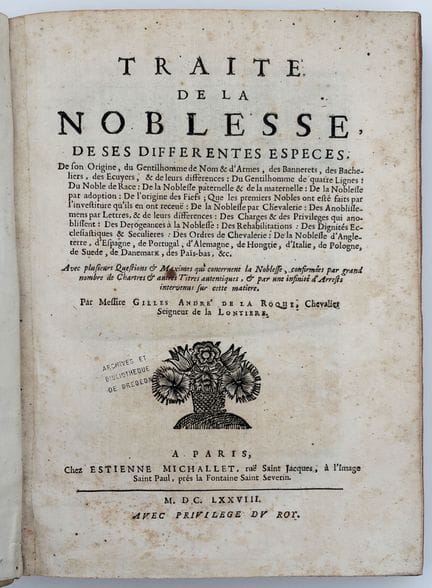 [GENEALOGY]. LA ROQUE (Gilles André de). TREATISE 