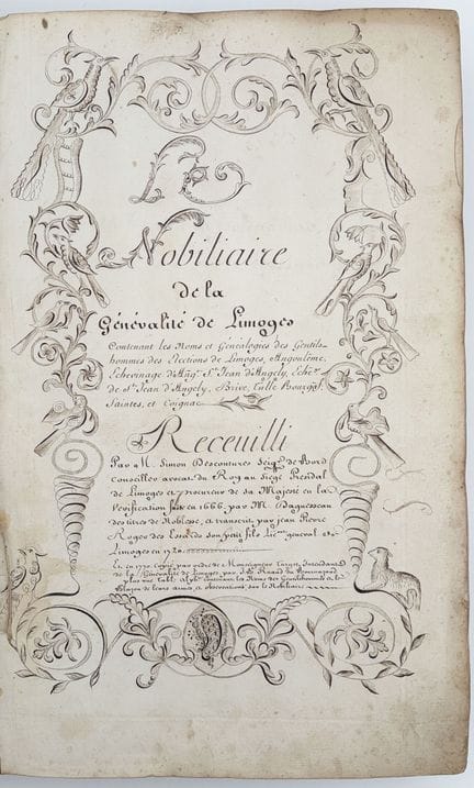 [GENEALOGY]. DES COUSTURES (Simon). THE NOBILITARY