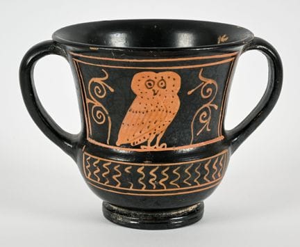 Cantaro decorato con pittura raffigurante un gufo 