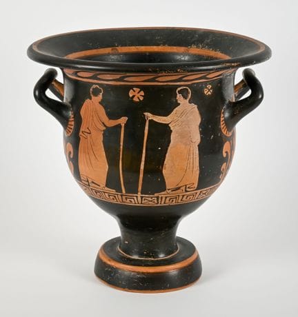 Cratere a campana a figure rosse.
Lato A: scena ra