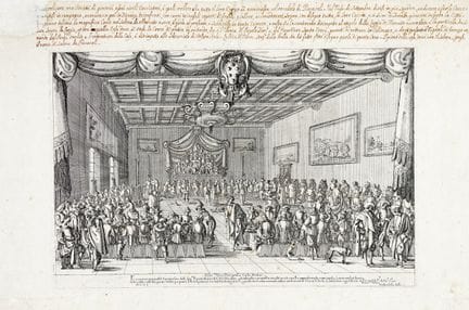 斯特凡诺·德拉·贝拉，《愉悦之宴》。1627年。蚀刻版画。255×387毫米。 纸张尺寸：334×5