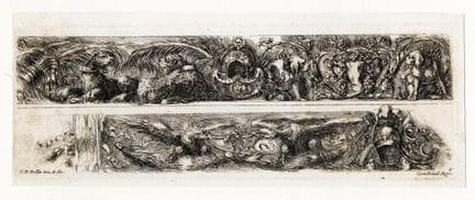 斯特凡诺·德拉·贝拉，《八幅饰带与叶纹装饰版画》。约1648年 [后期印本]。蚀刻版画。75/83×
