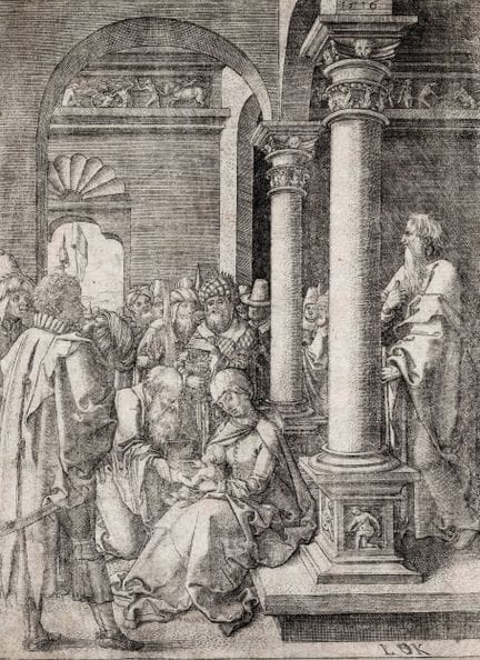 路德维希·克鲁格，《三贤士朝拜》。1516年。 铜版画。163×121毫米。巴尔奇（Bartsch）