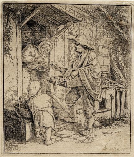 阿德里安（范）·奥斯塔德，《眼镜商》。约1646年 [18世纪印本]。蚀刻版画。107×93毫米。戈