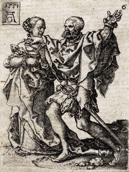 海因里希·阿尔德格雷弗，《跳舞的夫妇》。1551年。铜版画。54×38毫米。画板尺寸：56×41毫米