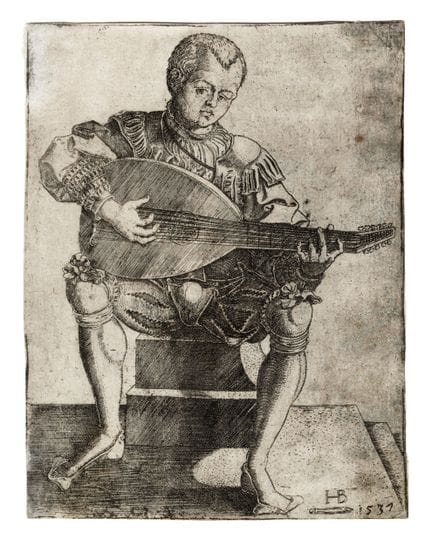 汉斯·布罗萨默，《鲁特琴演奏者》。1537年。铜版画。138×107毫米。巴特施，第八卷，第17页。