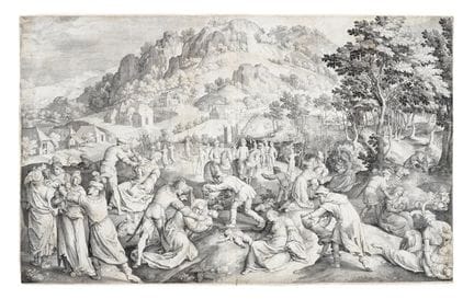 尼古拉斯·德·布鲁因，《屠婴记》。1612年。铜版画。425×680毫米。霍尔斯坦，65号。 新霍尔