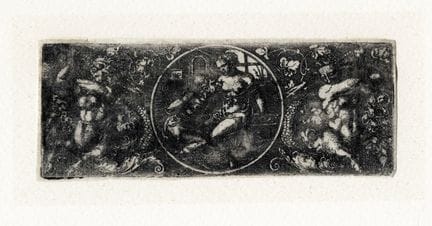 汉斯·塞巴尔德·贝哈姆，《基蒙与佩罗的浮雕带》。约1525-1528年。铁板蚀刻版画。39×101毫
