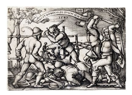 汉斯·塞巴尔德·贝哈姆，《乡村斗殴》。1547年。铜版画。51×73毫米。巴特施，第八卷，第162页
