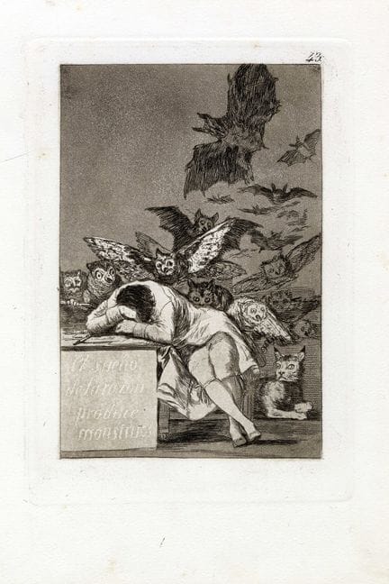 弗朗西斯科·戈雅·伊·卢西恩特斯，《理性的梦境孕育怪兽》。1798-1799年 [第四版，约1878