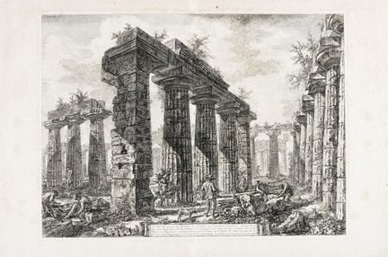 乔瓦尼·巴蒂斯塔·皮拉内西，《从建筑前厅遗迹处眺望，该建筑可视为安菲克蒂翁学院》。1778年 [巴黎