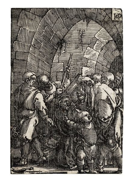 汉斯·塞巴尔德·贝哈姆，《基督背负十字架》。1521-1522年。木刻版画。125×85毫米。巴特施