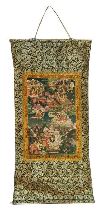西藏，19世纪，描绘宗喀巴向克德鲁普显灵的唐卡。蛋彩画，画布。1360×750毫米。 宗喀巴最喜爱的