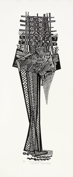 特兰奎洛·马兰戈尼，由两幅版画组成的套版。1961-69年。1) 《通往米拉格罗斯的道路》。1961