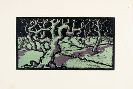 路易吉·塞尔沃利尼，一套由2幅木刻版画组成的作品集。1927年。1) 《树之舞》。三木版木刻。192