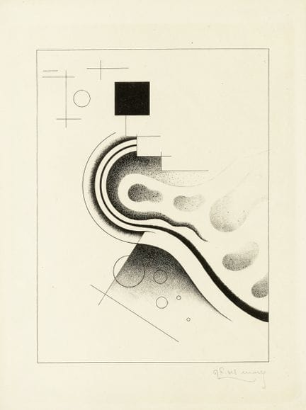 费利克斯·德尔·马尔勒，《抽象构图》。1946年。石版画。240×175毫米。纸张尺寸：325×24