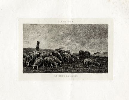 查尔斯·弗朗索瓦·多比尼，《看狗人》（Le guet du chien）。1850-60年。铜版蚀刻