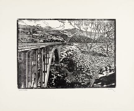 路易吉·塞尔沃利尼，《太阳高速公路》系列，共两幅版画。约1960年。两幅木版画，绘于纸上。第一幅尺寸