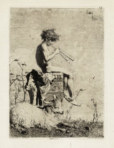 马里亚诺·福图尼·伊·马萨尔，《牧歌》（Idillio）。1865年后。铜版蚀刻，印于水纹纸上。19