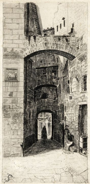 19世纪匿名作品，佛罗伦萨，巴隆切利街。约1870年。蚀刻版画。240×115毫米。 画纸尺寸：26