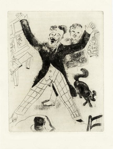 马克·夏加尔，《诺兹德里奥夫》。1923-27年。蚀刻版画。290×230毫米。 画纸尺寸：380×