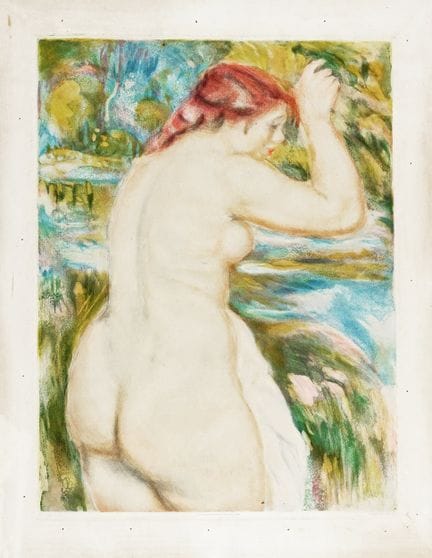 雅克·维永，《裸女》，据雷诺阿原作。1923-24年后作品。彩色水银蚀刻版画，纸本。595×450毫