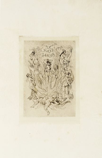 费利西安·罗普斯，由3幅扉页版画组成的套装。1875-82年。1) 《东方淫靡之花》——大版画。18