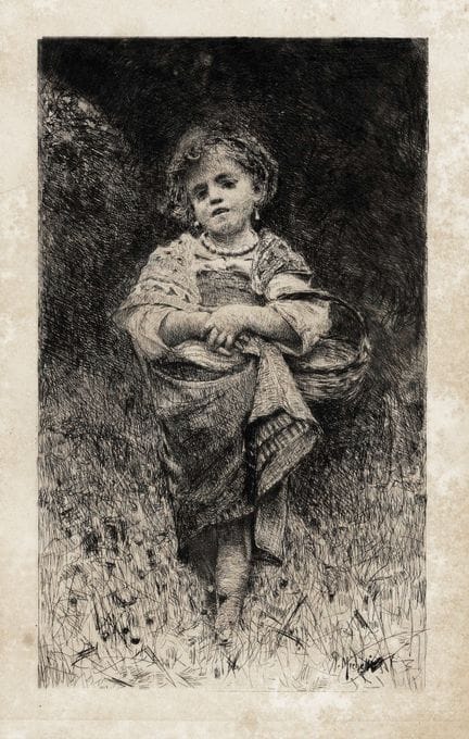 弗朗切斯科·保罗·米凯蒂，《篮中的孩童》。约1875年。附纸蚀刻版画。202×130毫米。纸张尺寸：