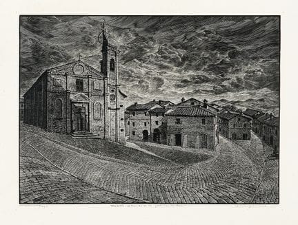 阿蒂利奥·朱利亚尼，由3幅版画组成的套版。1938年。1) 《正午》。木版画，印于贴合的薄棉纸上。2