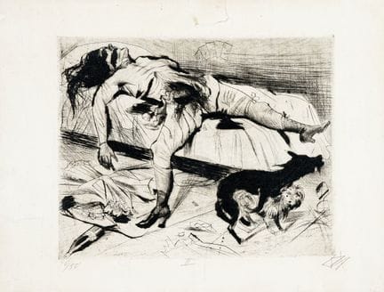 奥托·迪克斯，《情欲谋杀》，选自《死亡与复活》。1922年。干刻版画。279×346毫米。卡尔施版，