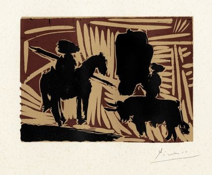 巴勃罗·毕加索 [据其作品改制]，《Avant la Pique》。1959年后。油毡版画。165×