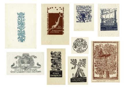 布鲁诺·达·奥西莫，一套共41幅藏书票。1916-1939年。木刻版画，印于纸张或薄棉纸上。尺寸：5