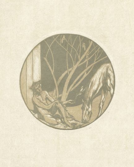 查尔斯·黑泽尔伍德·香农，《飞马》。1895-1903年。中国纸木刻版画。 直径135毫米。纸张尺寸