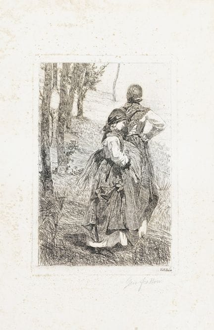 乔瓦尼·法托里，《加布里吉亚女子》。锌版蚀刻。336×222毫米。纸张尺寸：524×350毫米。马莱