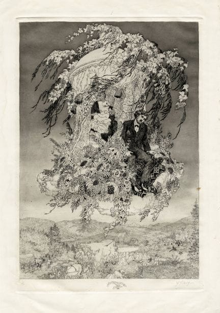 费迪南德·施泰格，由两幅版画组成的套版。1920年。1) 《Werbung》（《爱的告白》）。192