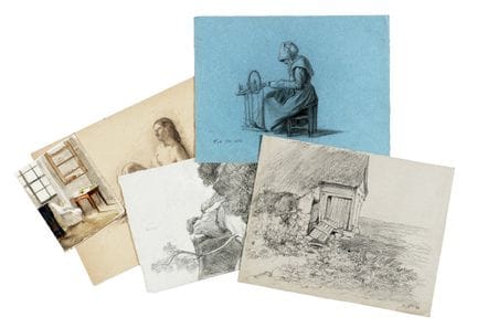 Recueil de 12 dessins au crayon sur papier et d'un
