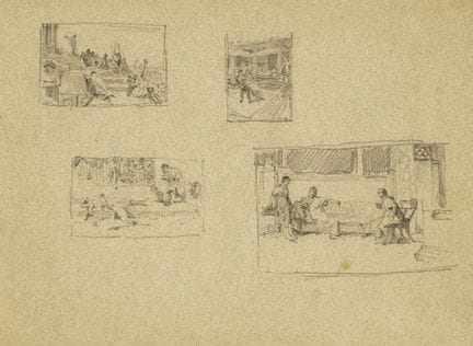Recueil de 4 feuilles minutieusement illustrées au