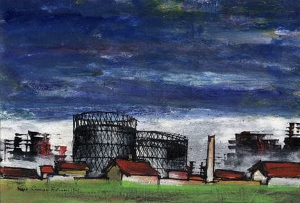 Lot de 3 techniques mixtes sur papier. Environ 330